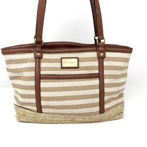 Dana Buchman Natural Striped Canvas & Straw Tote